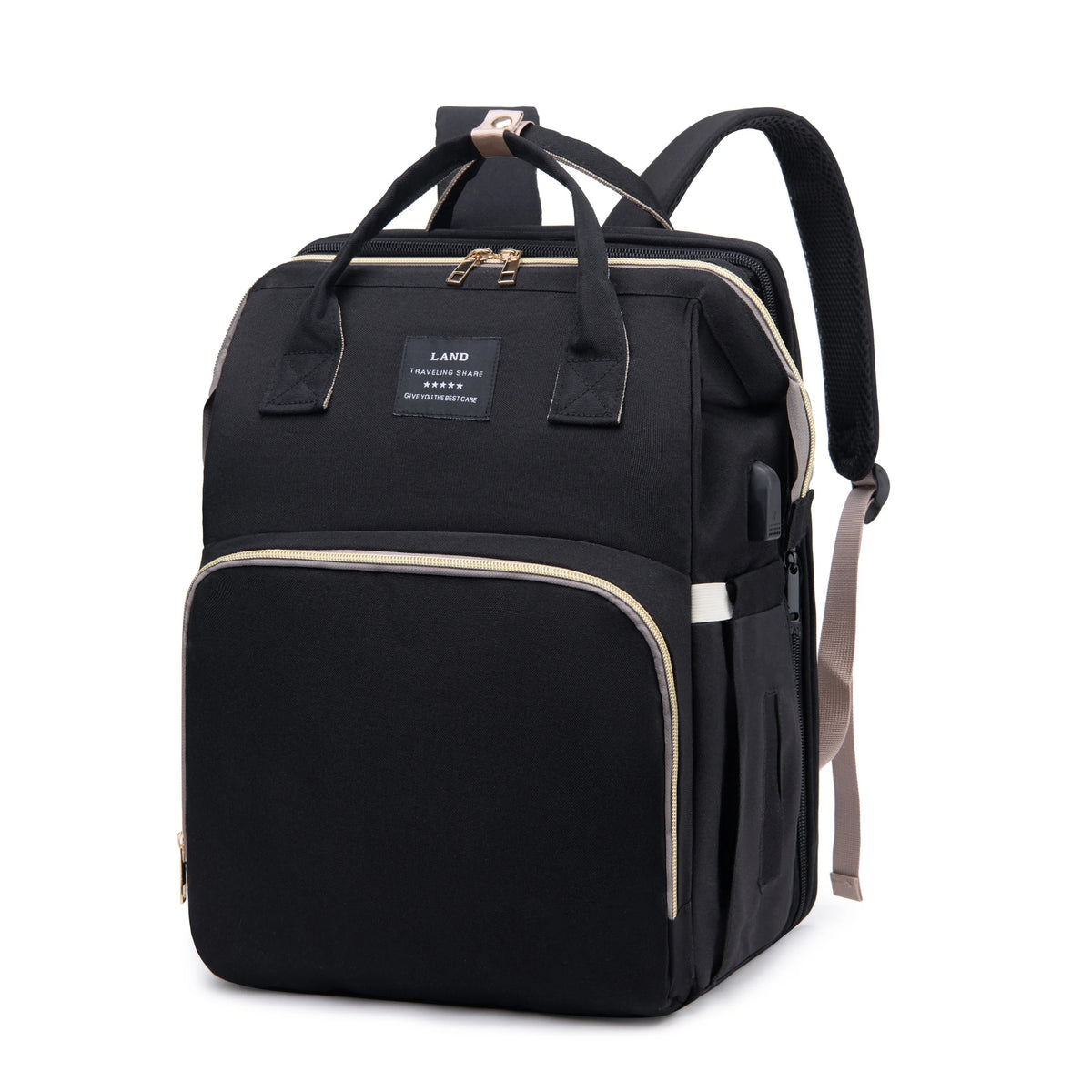 Multifunctional Diaper Backpack in a stylish, unisex design, showcasing multiple pockets and a soft changing mat, perfect for parents on the go.
